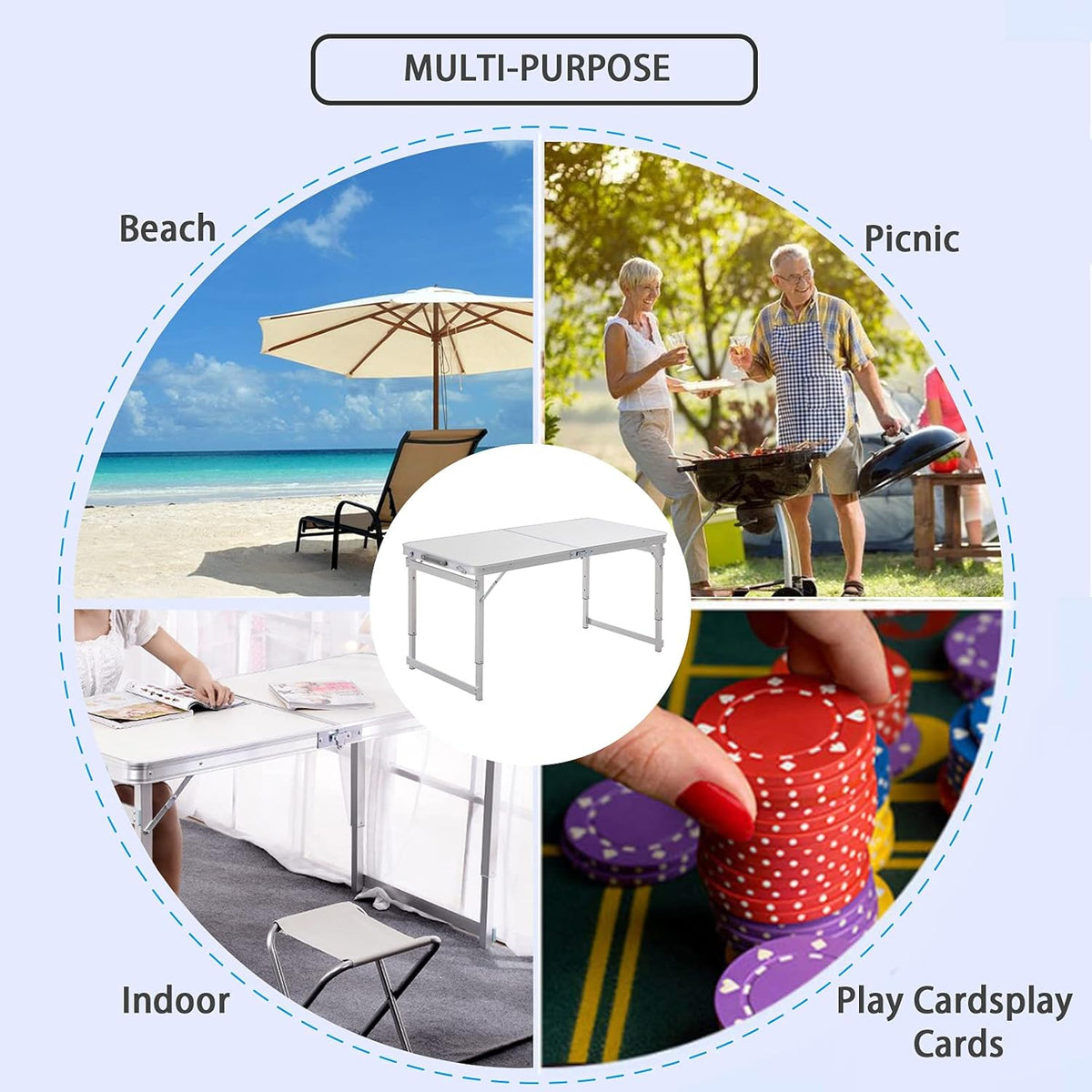 White 4 Foot Adjustable Height Folding Aluminum Camping Table with Stools W874757