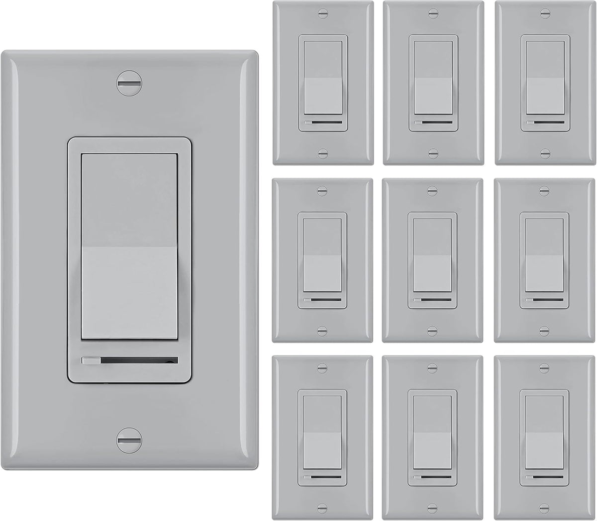 10 Pack Dimmer Light Switch, Single-Pole or 3-Way, White V845061