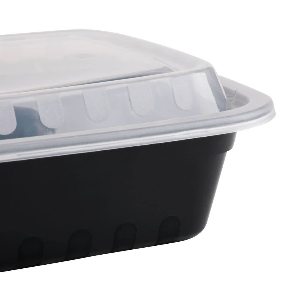 24 oz Black Microwavable Food Container with Lid W980514