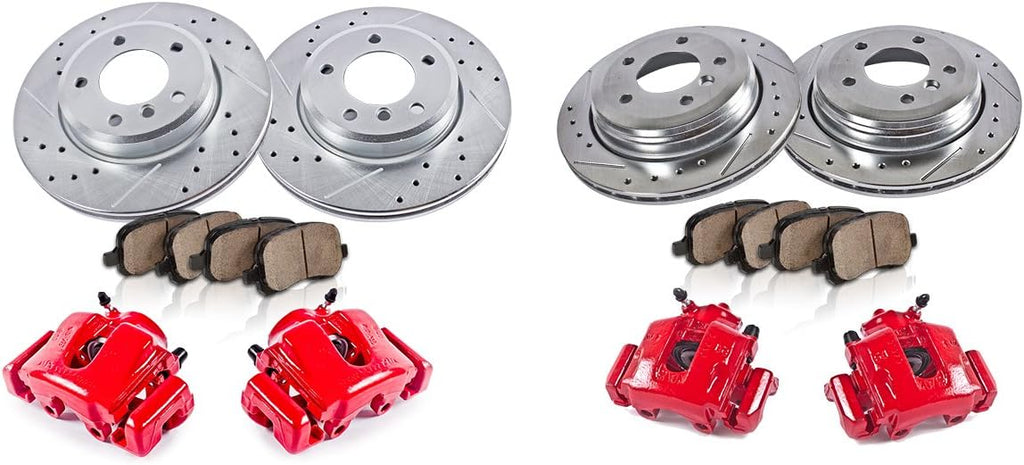 Powder Coated Red Calipers Rotors Ceramic Pads Performance Kit L657