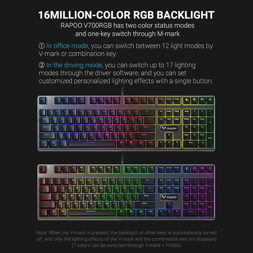 V700RGB LED Alloy Backlit Wired Mechanical Gaming Keyboard with Blue Switches, Braided Fiber Cable, Pack of 2 Y35436