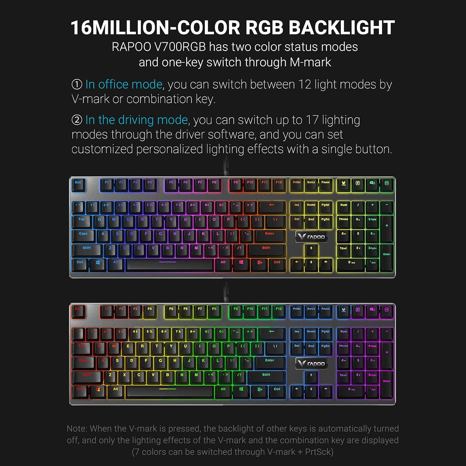 V700RGB LED Alloy Backlit Wired Mechanical Gaming Keyboard with Blue Switches, Braided Fiber Cable, Pack of 2 Y35436