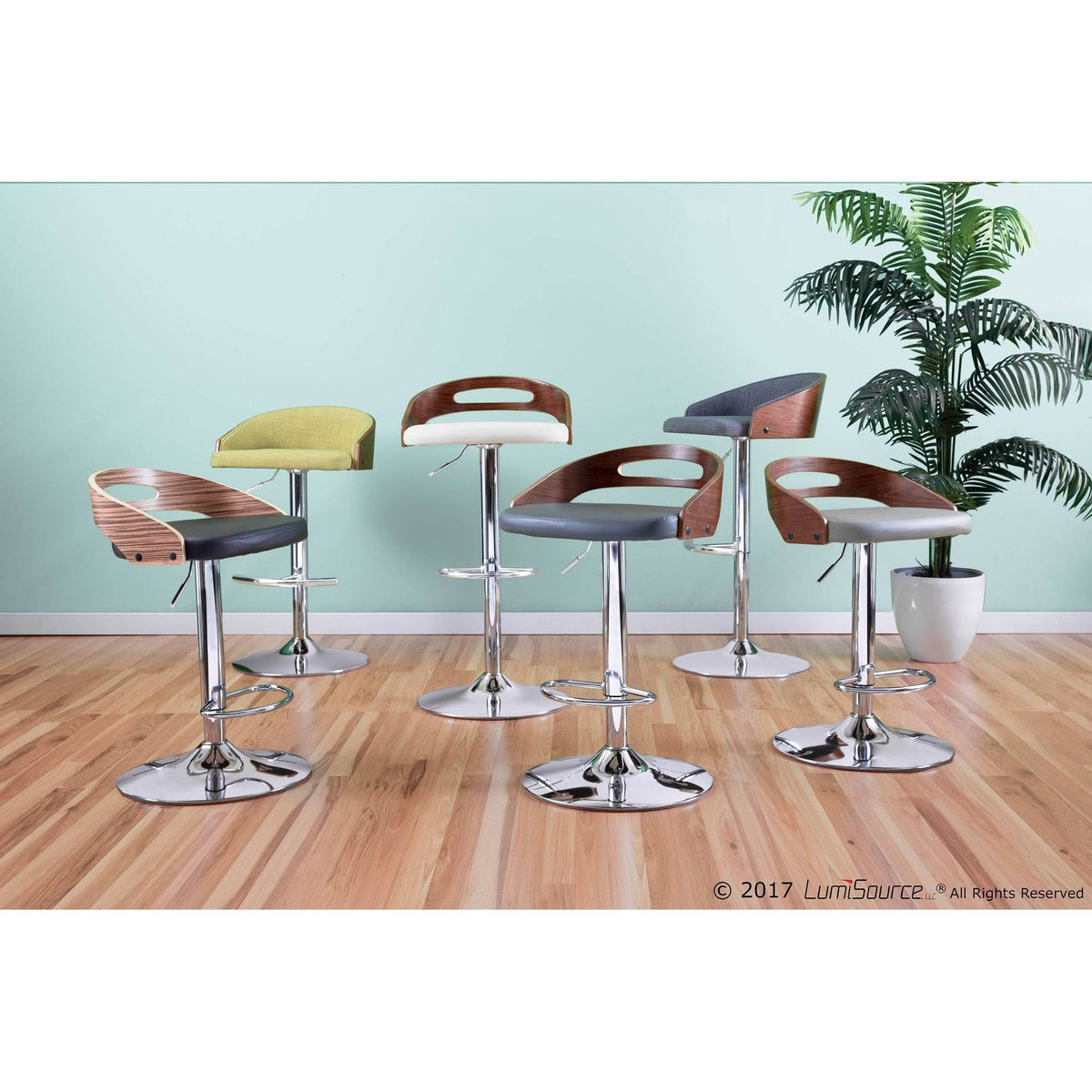 Chrome Natural Wood Cream PU Barstool E9826