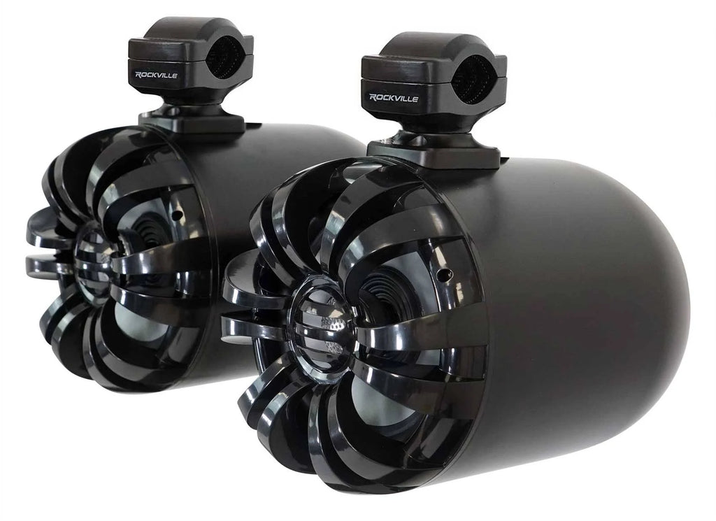 Rockville WB65 Black 6.5x22 600W Metal Marine Wakeboard Swivel Tower Speakers M613