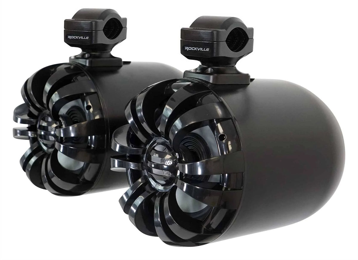 Rockville WB65 Black 6.5x22 600W Metal Marine Wakeboard Swivel Tower Speakers M613