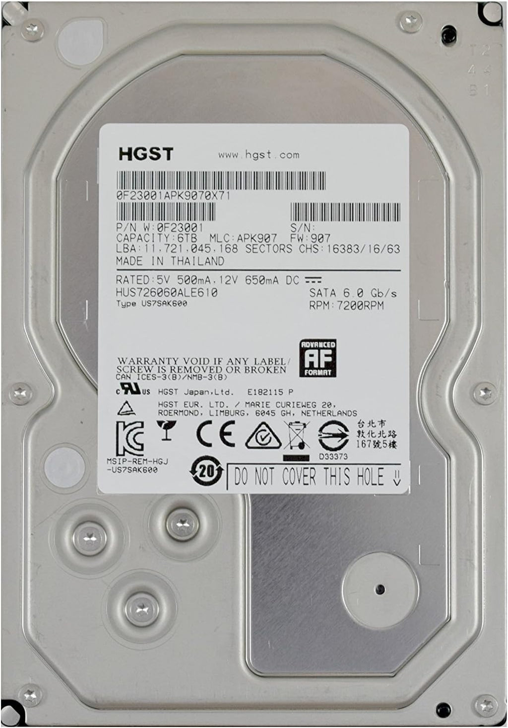 6TB 7200 RPM SATA 3.5in Enterprise Hard Drive B538277