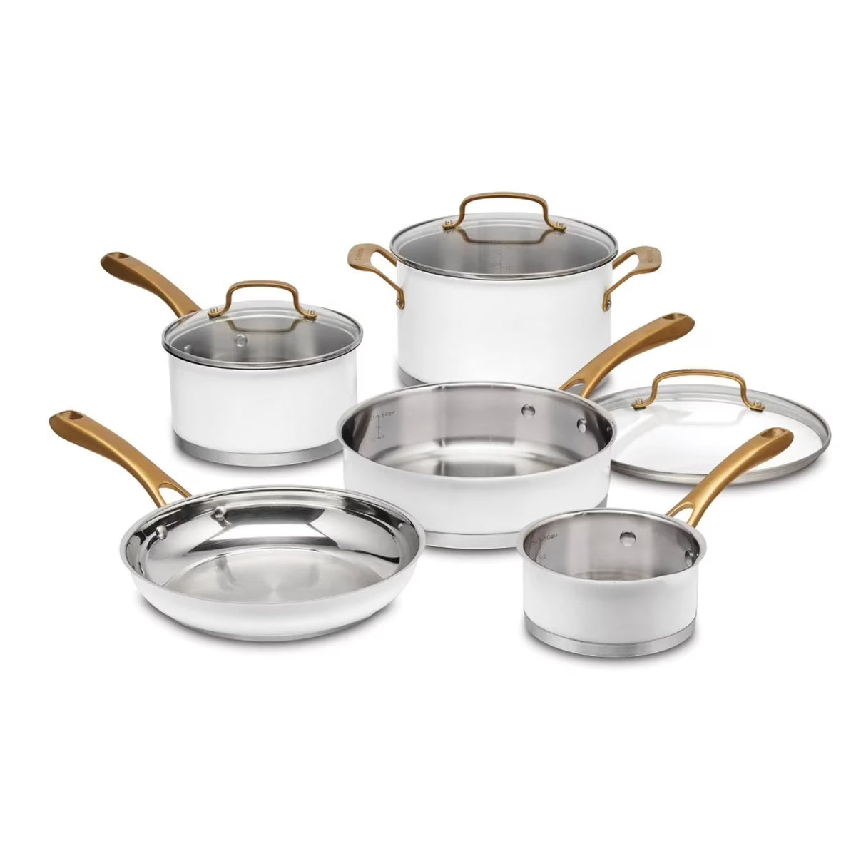 8pc Stainless Steel Cookware Set with Brushed Gold Handles Matte White L606368