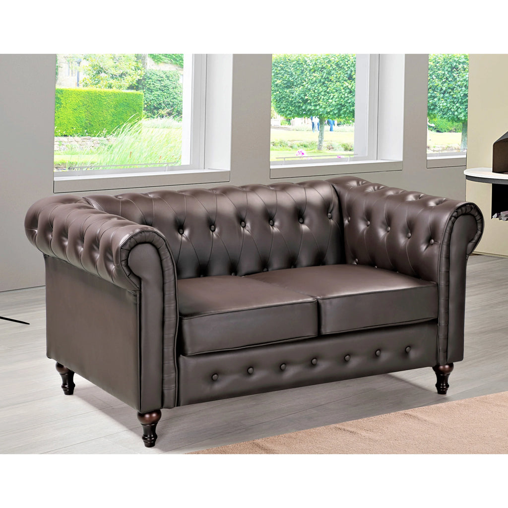 Black Faux Leather Chesterfield Loveseat X2544
