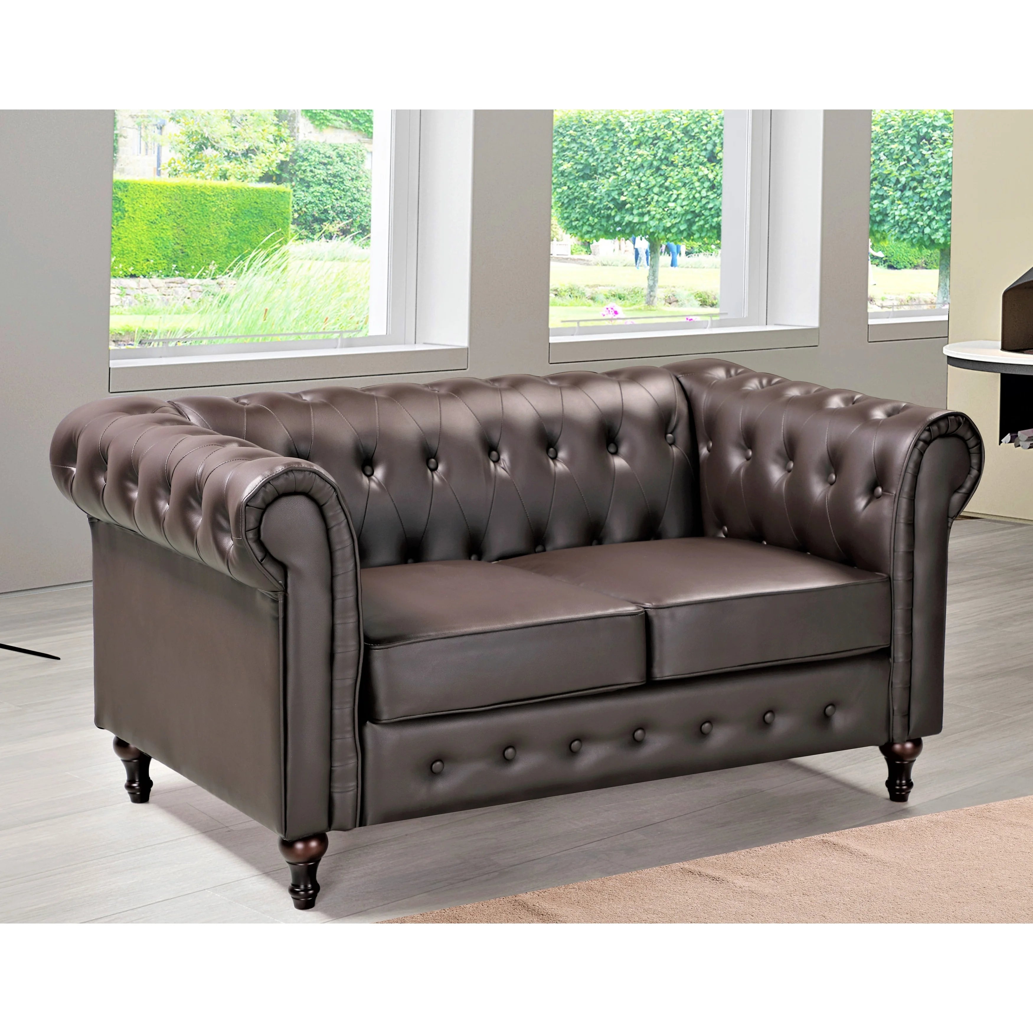 Black Faux Leather Chesterfield Loveseat X2544