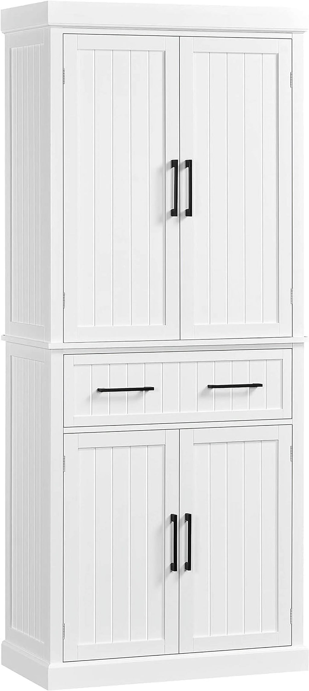 White Freestanding Kitchen Pantry Storage Cabinet with Drawer and 2 Adjustable Shelves V842852
