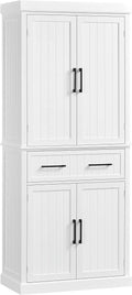 White Freestanding Kitchen Pantry Storage Cabinet with Drawer and 2 Adjustable Shelves V842852