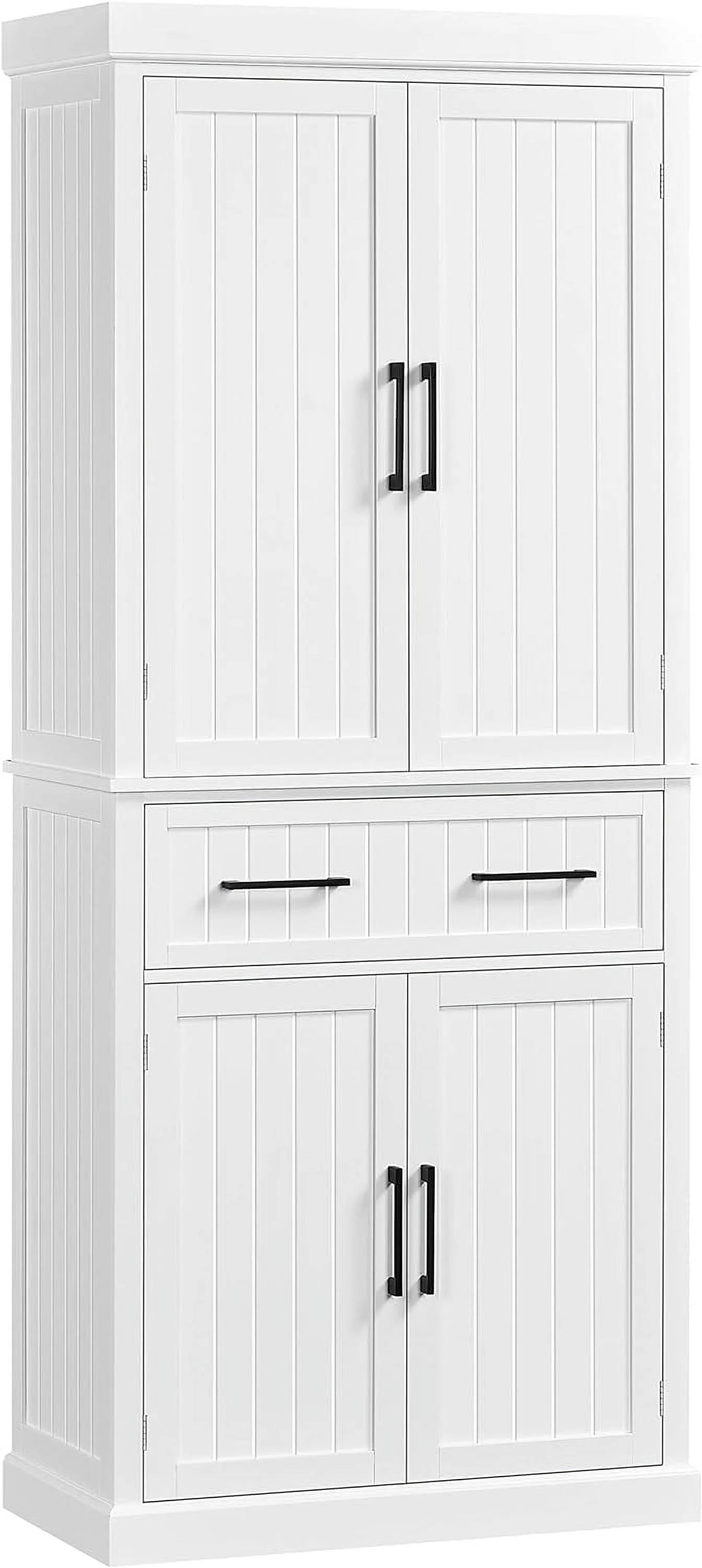 White Freestanding Kitchen Pantry Storage Cabinet with Drawer and 2 Adjustable Shelves V842852