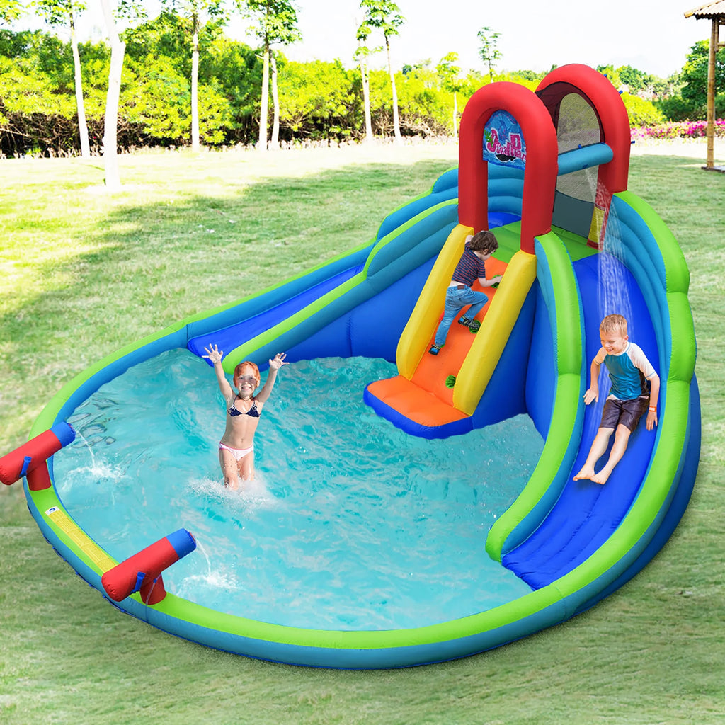 Inflatable Bounce House Water Splash Pool Dual Slide Climbing Wall H290
