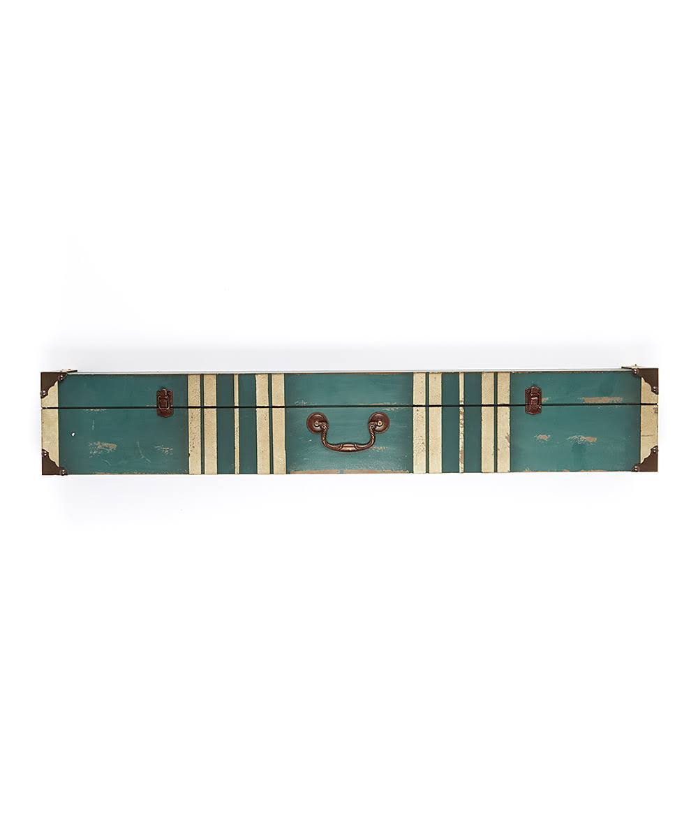 Vintage Suitcase Wall Shelf in Distressed Aqua Finish with Cream Accent, 36 inch S938382
