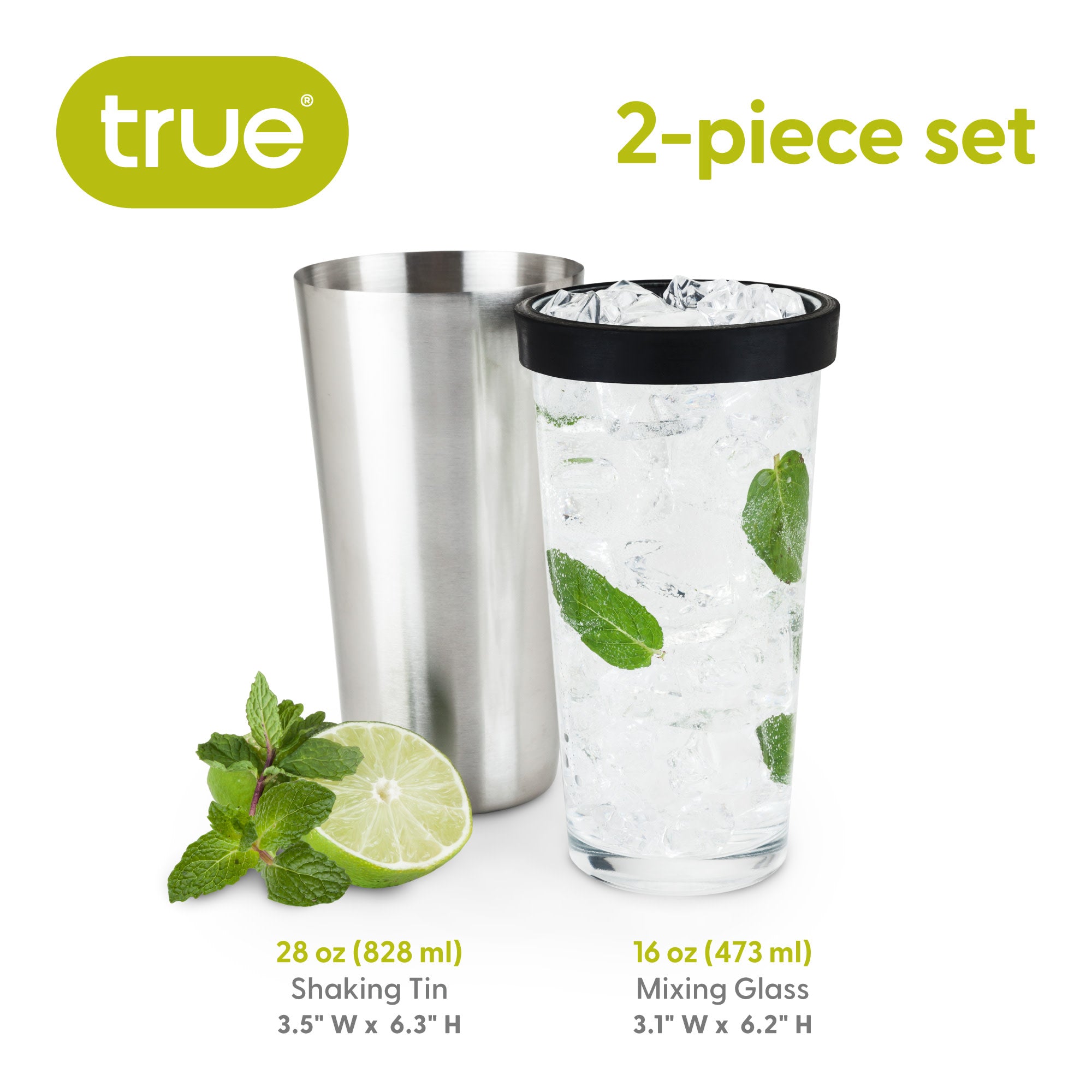 Boston Shaker, Stainless Steel Cocktail Tin & Mixing Glass with Rubber Seal, 28 Oz and 16 Oz, Set of 2 J80329