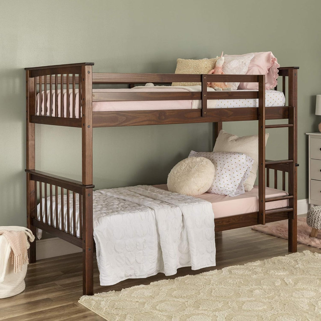 Walnut Solid Wood Twin over Twin Bunk Bed S6071