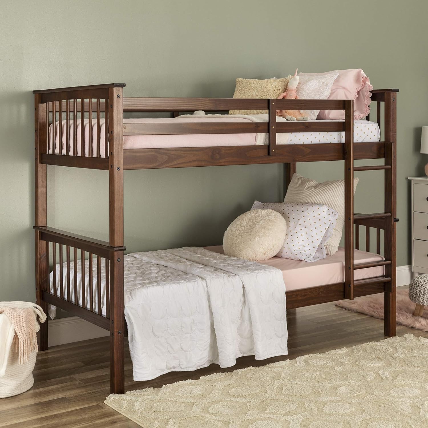 Walnut Solid Wood Twin over Twin Bunk Bed S6071