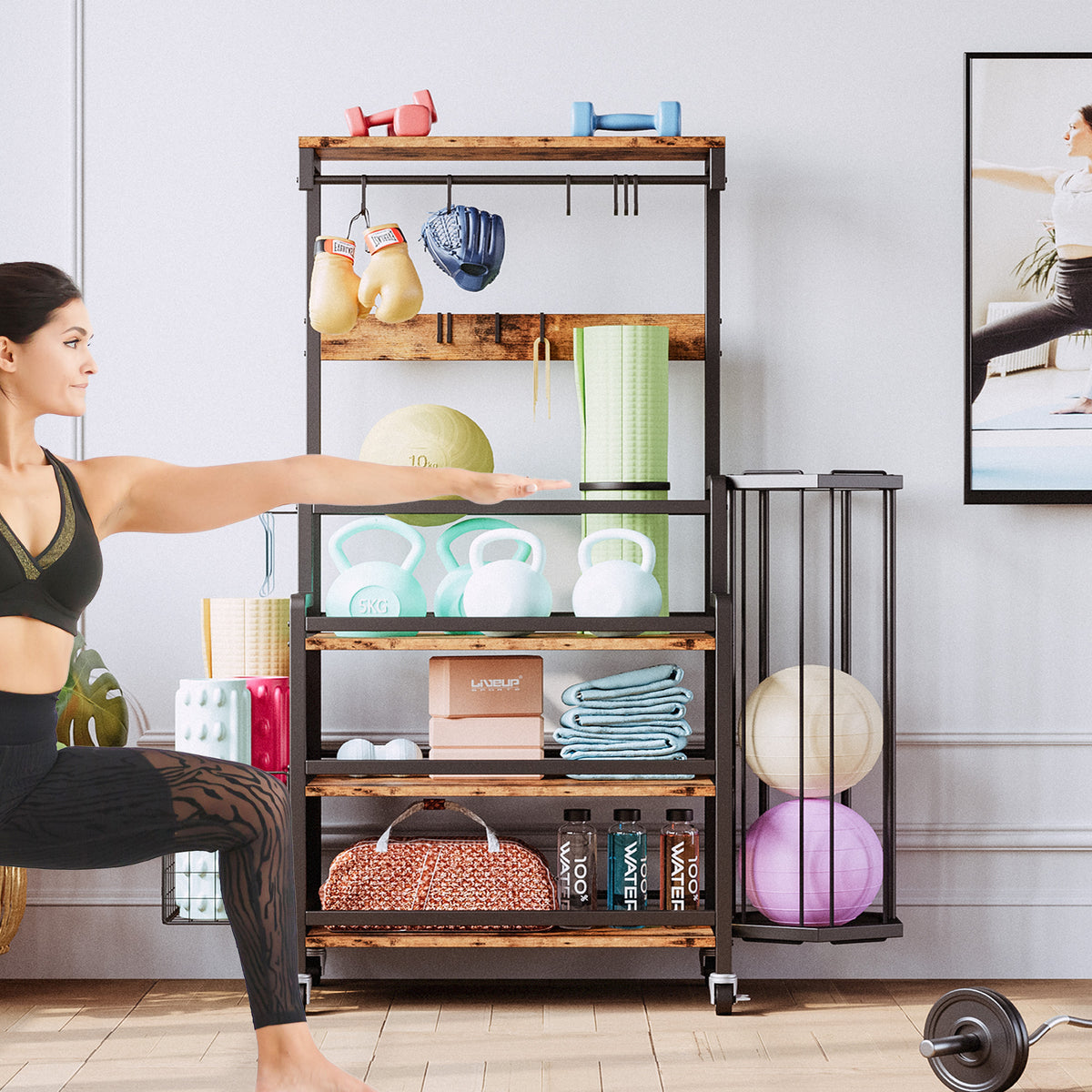 Dumbbell Rack with Ball Cage, Hooks and Wheels A73258
