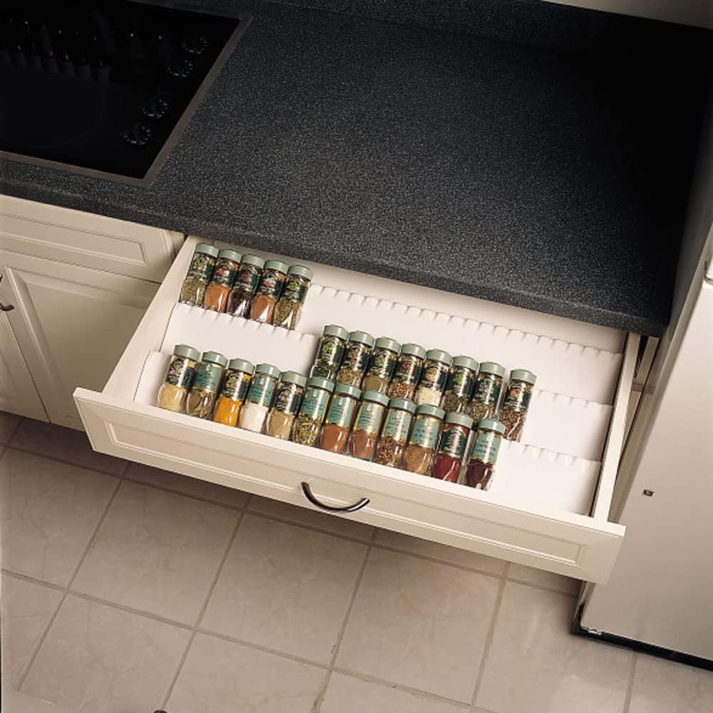Almond Polymer Kitchen Spice Cabinet Drawer Organizer Insert Tray with Tiered Configuration U948