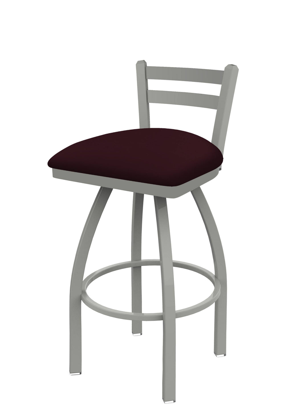 Low Back Swivel Bar Stool with Anodized Nickel Finish and Bordeaux Seat O893802