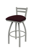 Low Back Swivel Bar Stool with Anodized Nickel Finish and Bordeaux Seat O893802