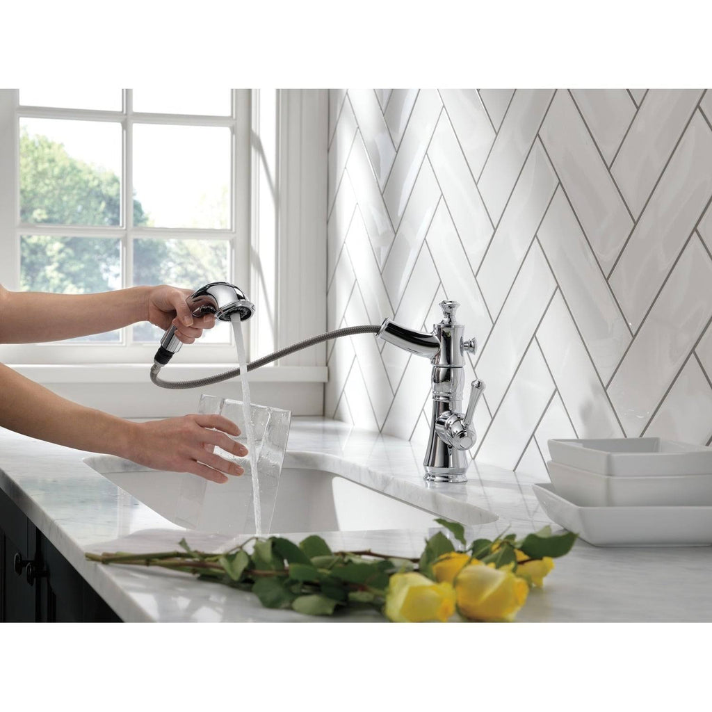 Chrome Single Handle Pull-Out Kitchen Faucet S4896