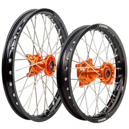 Black Rim Silver Spoke Orange Hub Front and Rear Wheel Q5848