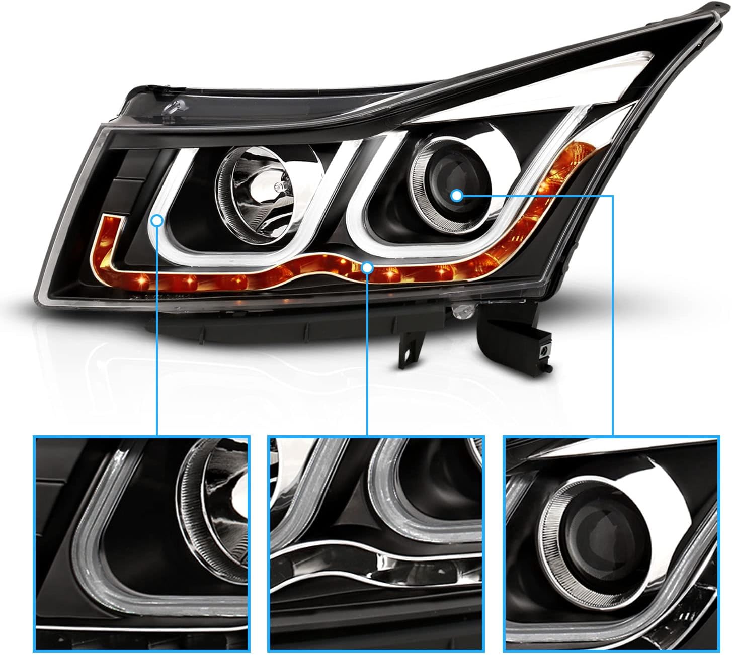 Black Projector Headlights Bar Style W252723