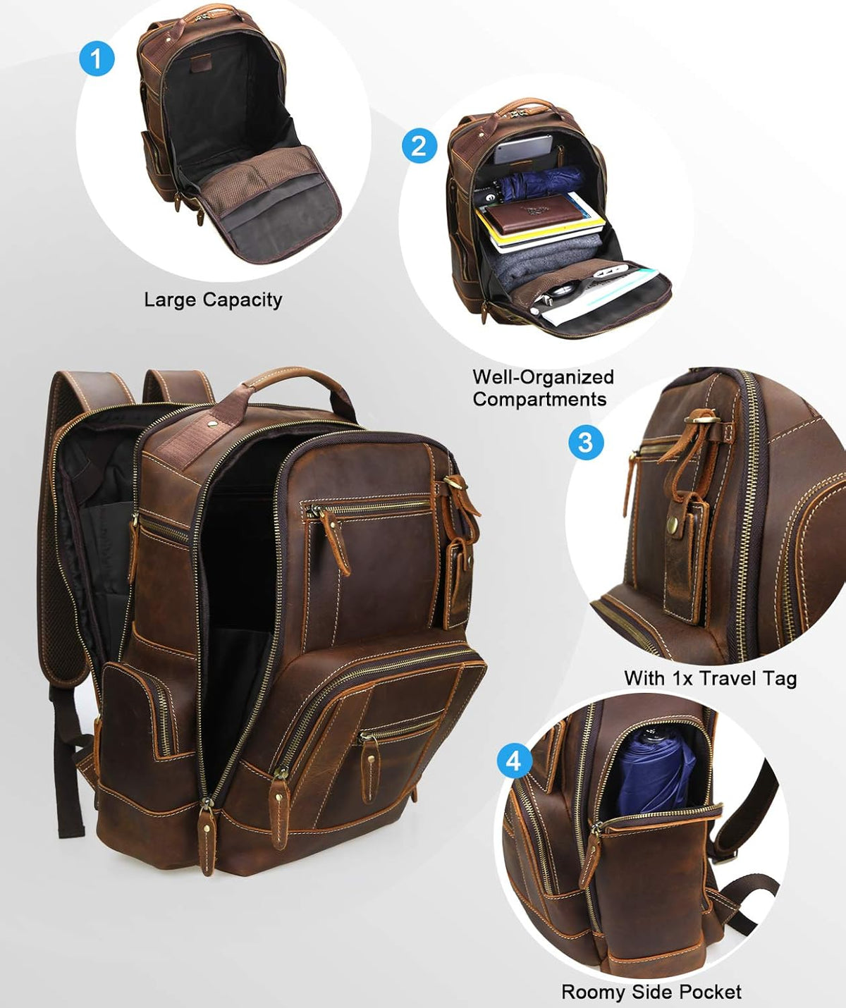Men's Full Grain Leather Laptop Backpack D697283