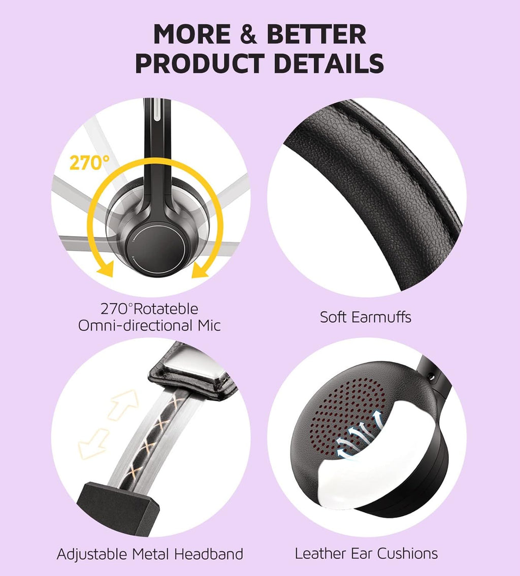 USB Headset with Noise Canceling Microphone, 3.5mm Wired, On-Ear J399