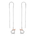 1/5 Cttw Diamond Pink Ribbon and Heart Dangle Threader Earrings in Rhodium Plated Sterling Silver L5076