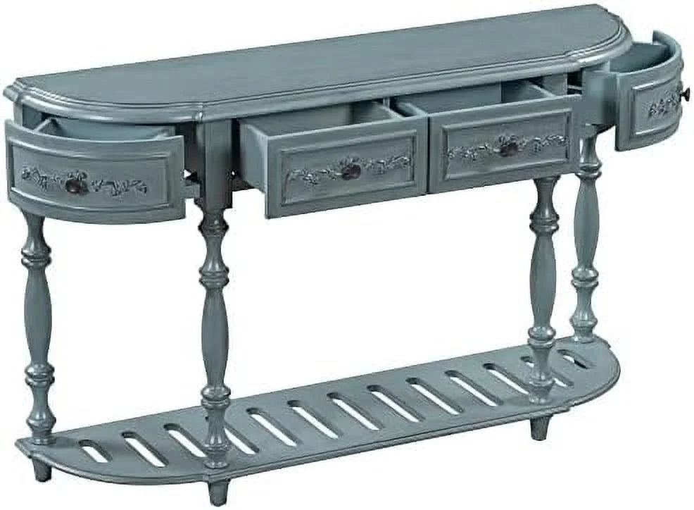 Antique White Curved Console Table with 4 Drawers Solid Wood Frame Q348