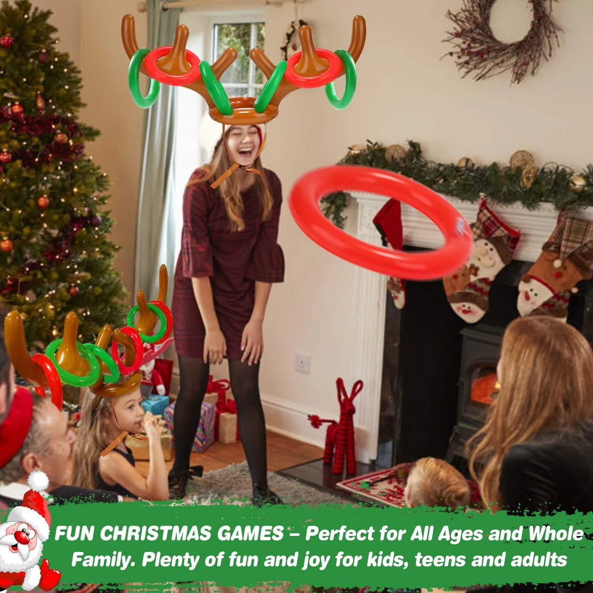 2 Pack Inflatable Reindeer Antler Ring Toss Game with 8 Rings, 2 Antlers O7403