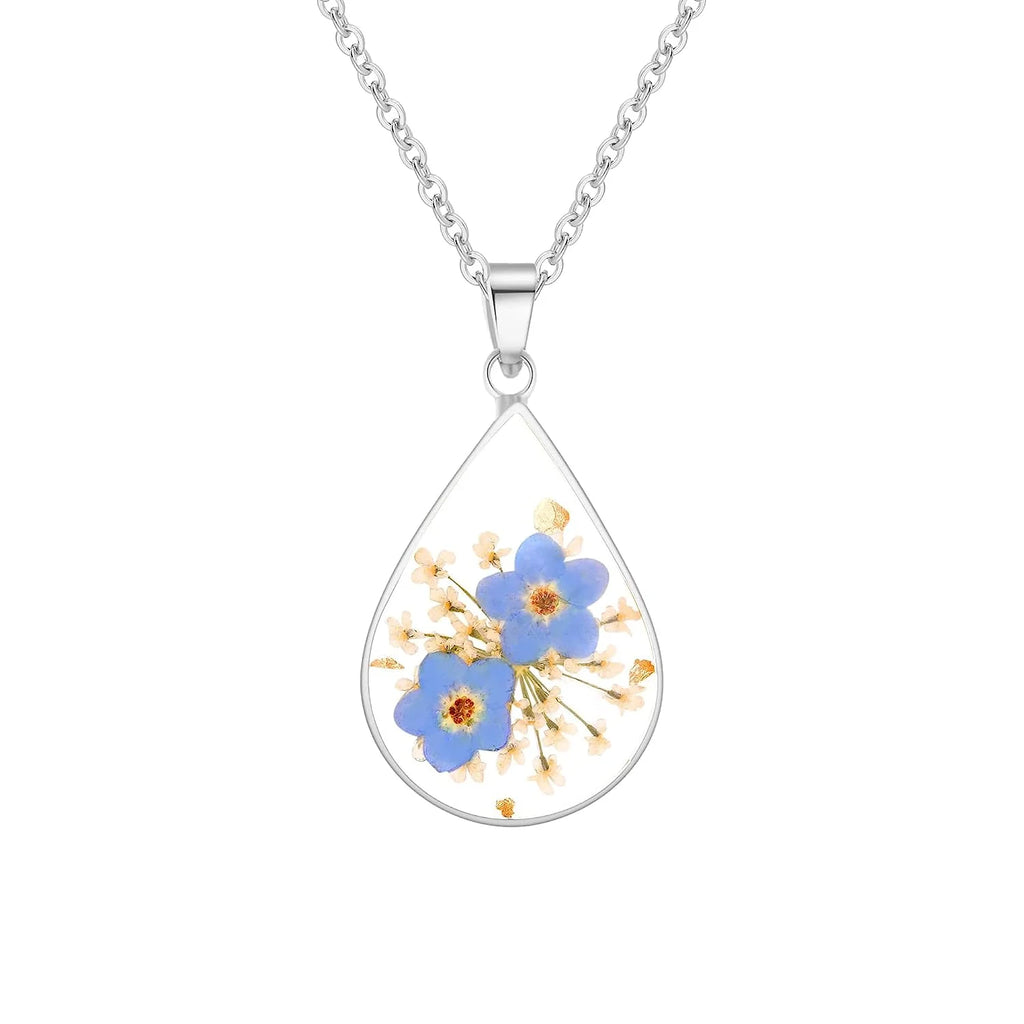 Pressed Flower Teardrop Necklace Y243994