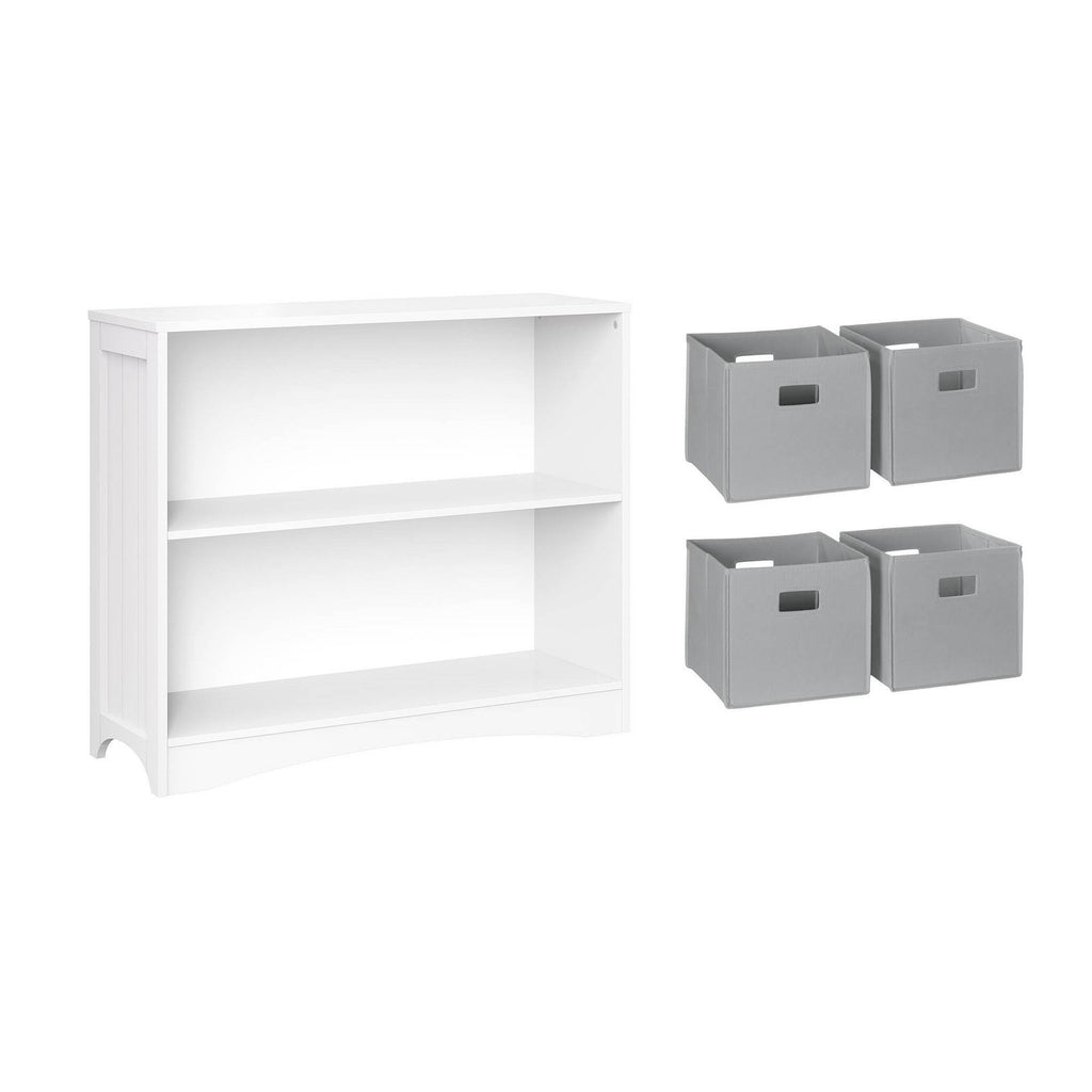 5pc Kids Bookcase Set with 4 Bins White/Gray R273278