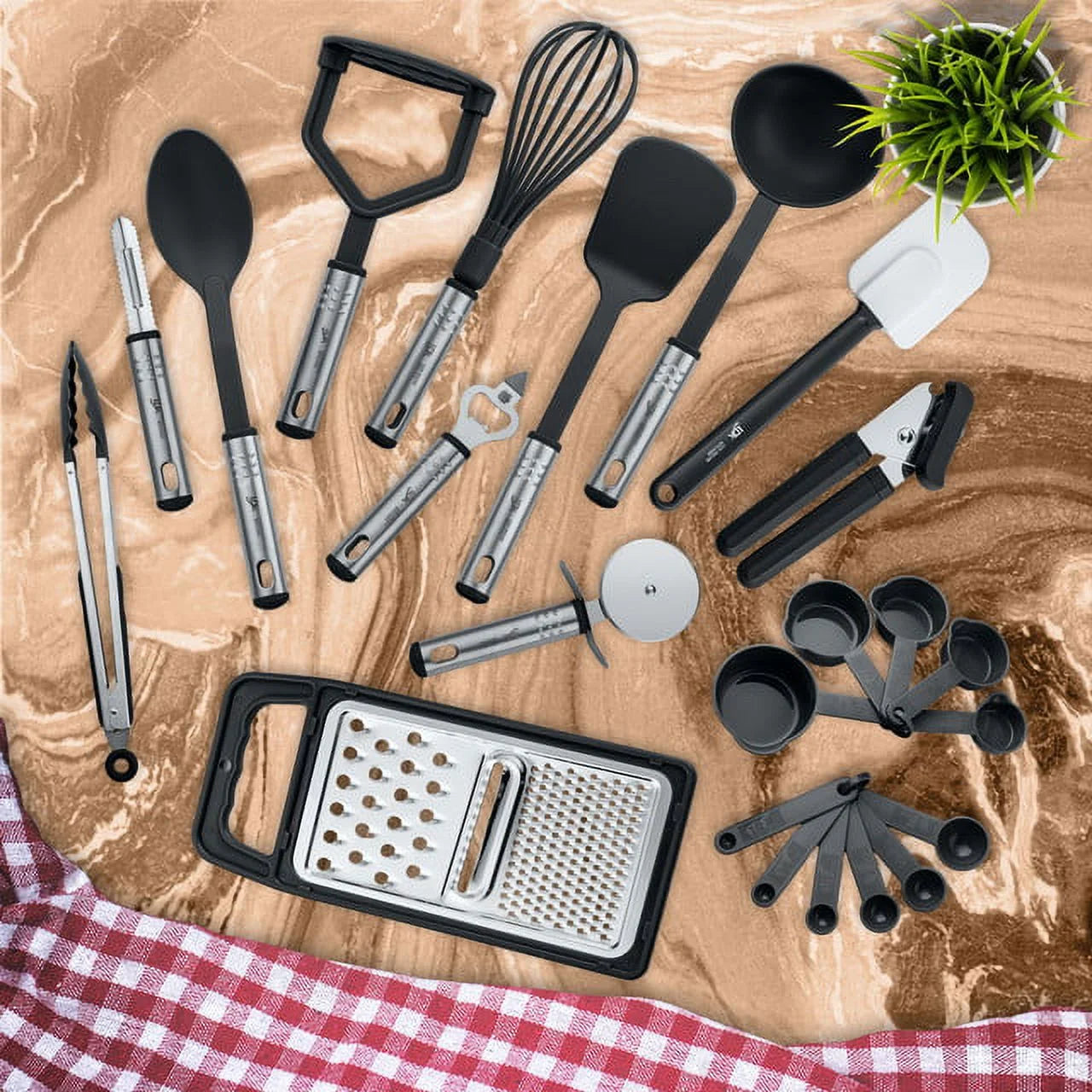 23 Pieces Black Nylon and Stainless Steel Cooking Utensils Set A128389