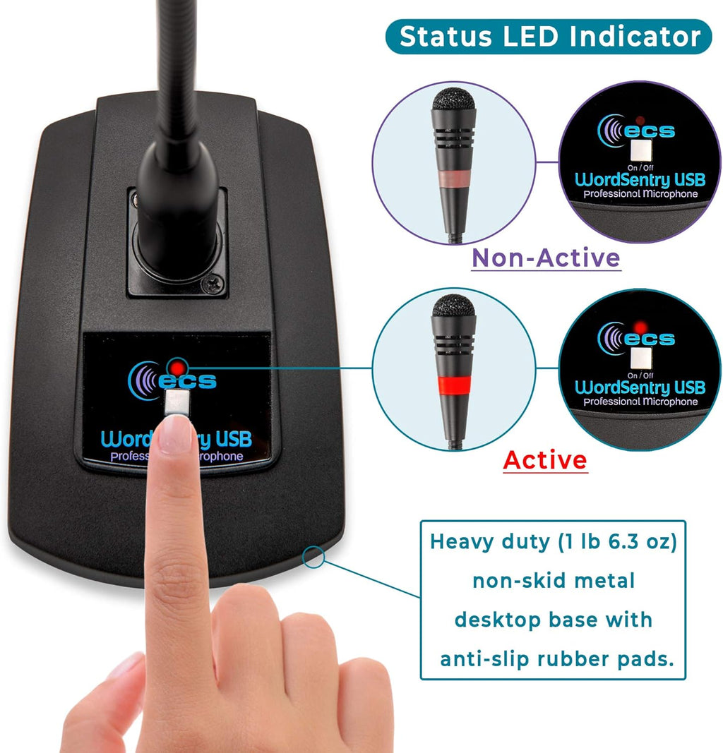 19" Gooseneck Unidirectional USB Microphone with Mute Button, Pack of 2 J263