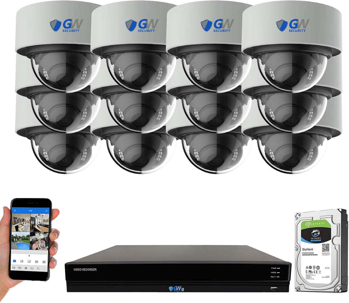 16 Channel 4K NVR Security Camera System with 12 Dome Camera Q2236