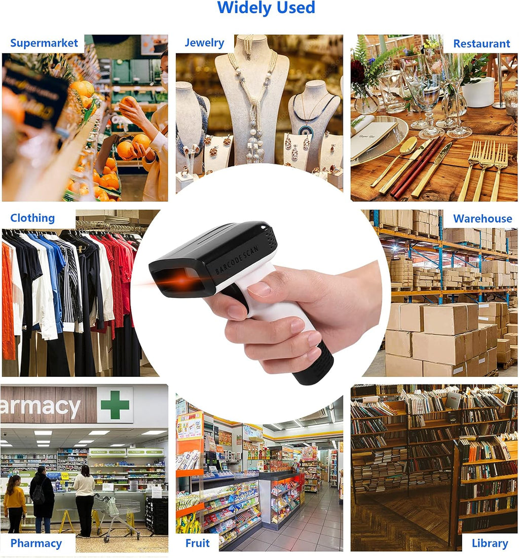 White Wireless Barcode Scanner with Vibration Alert Y228
