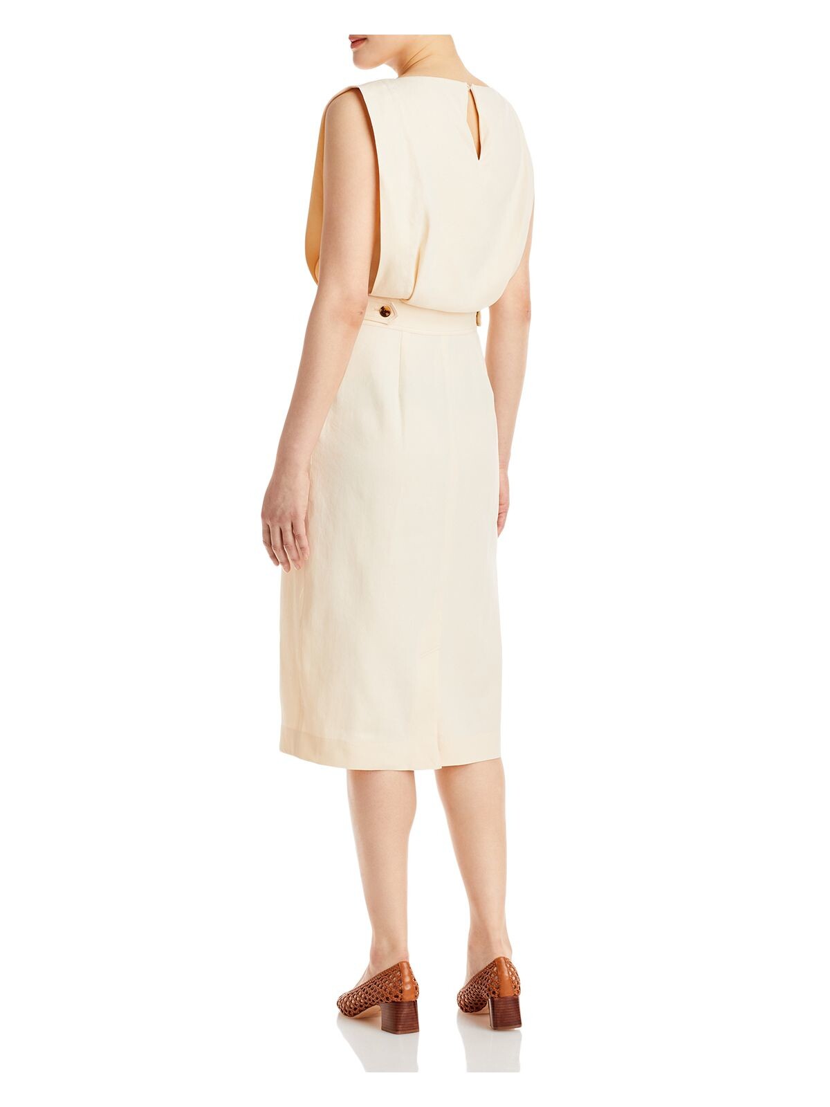Beige Sleeveless Boat Neck Blouson Dress P264