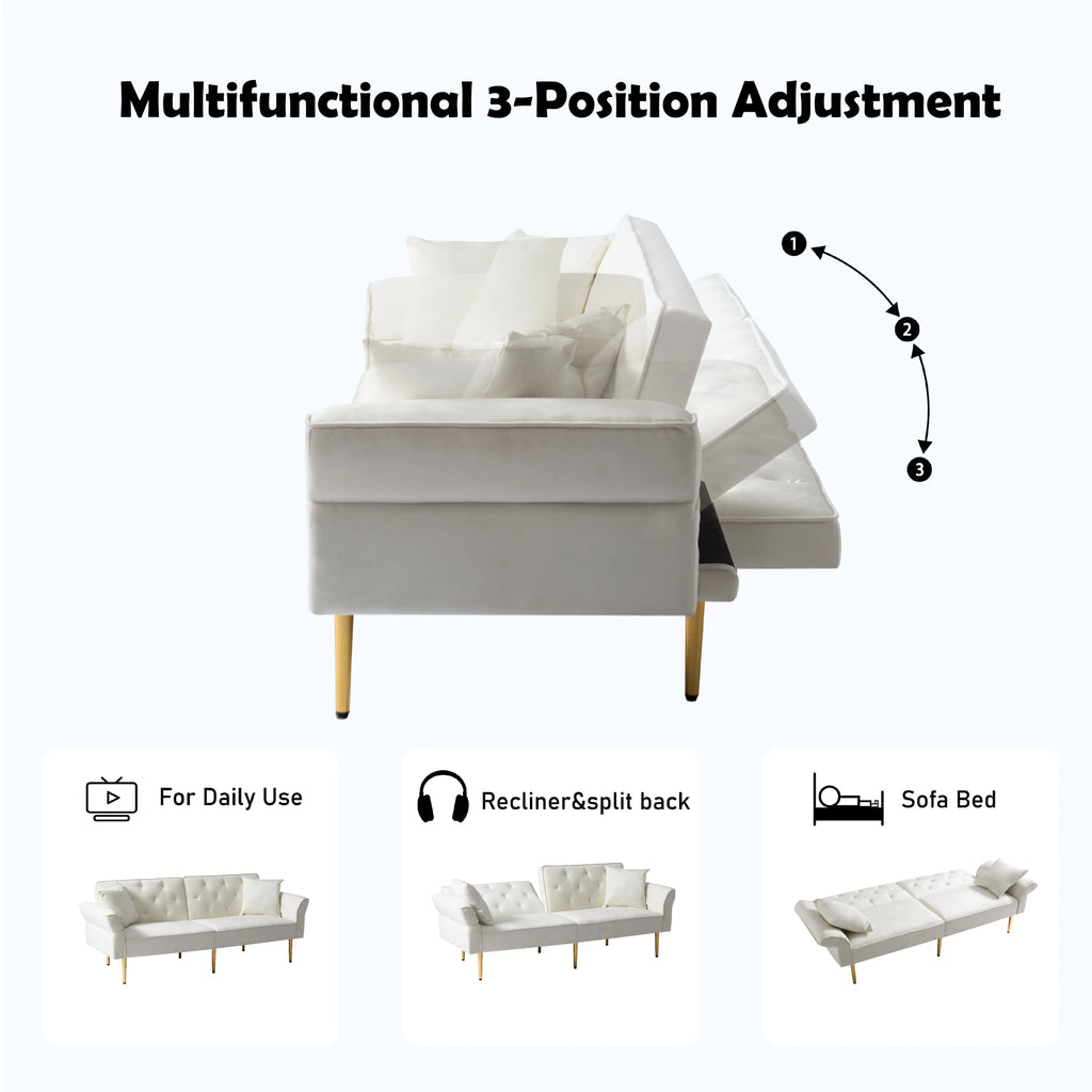 Velvet Futon Sofa Bed with 3 Adjustable Positions J252112