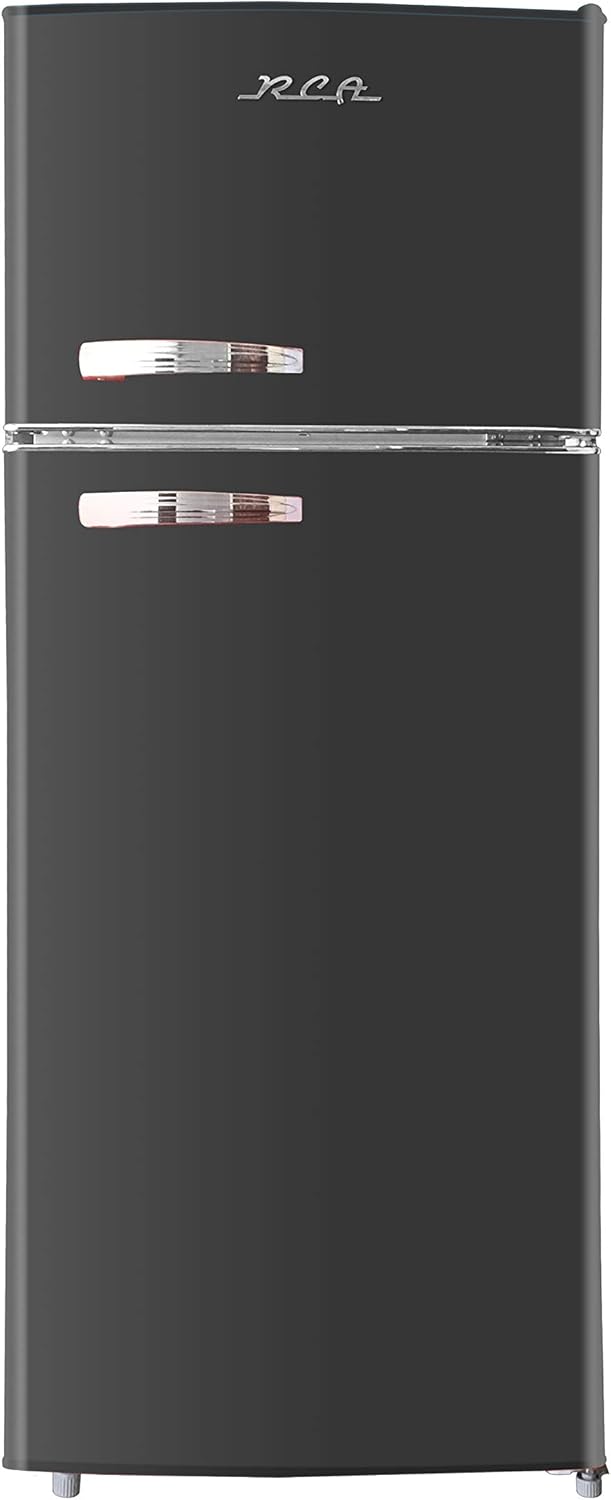 2 Door Retro Black Refrigerator with Freezer, 7.5 cu. ft N508