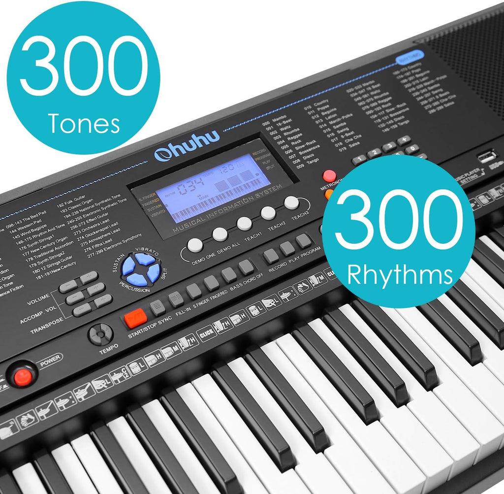 61 Keys Electric Keyboard Piano with Headphone Jack, USB Port, Teaching Modes T369