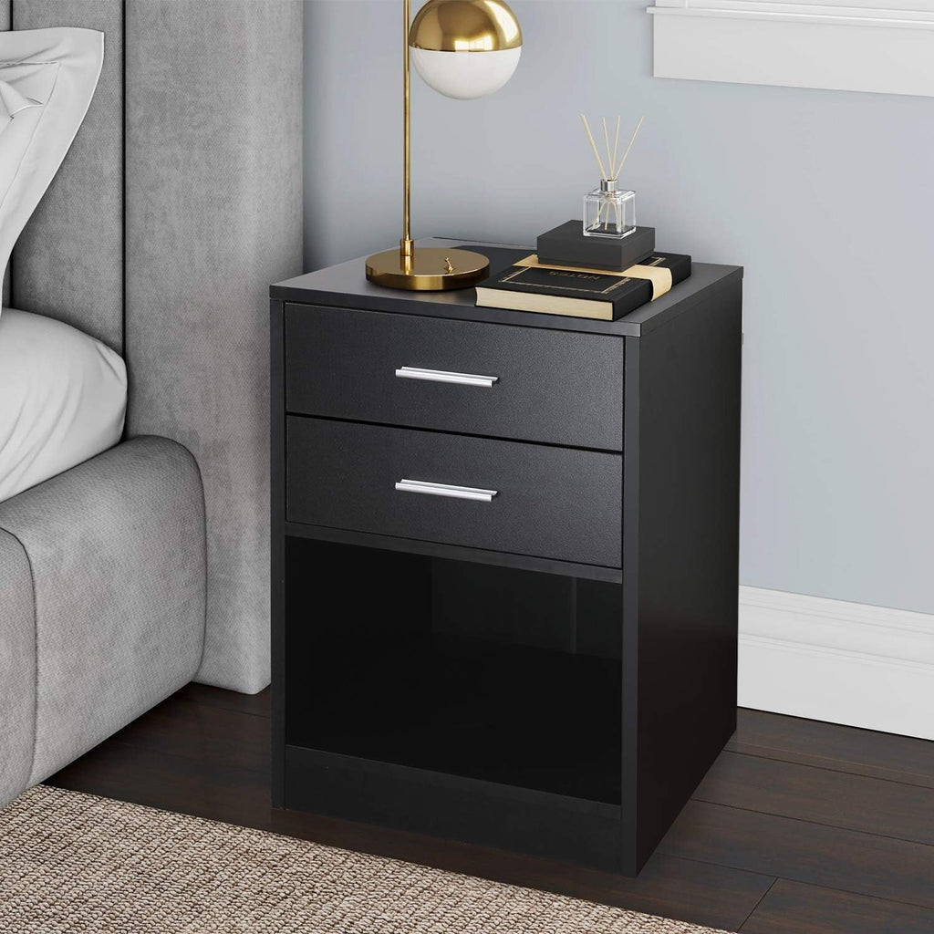 Black Double Drawer Nightstand with Shelf W812
