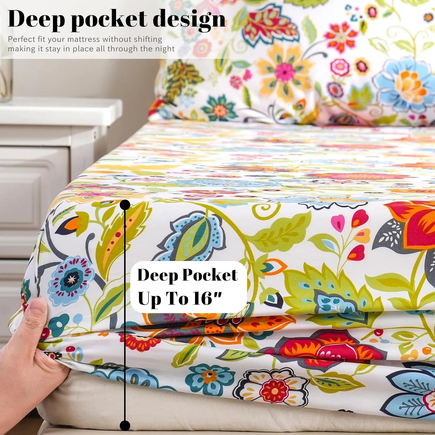 4 Piece Full Size Microfiber Sheet Set with Floral Design P249