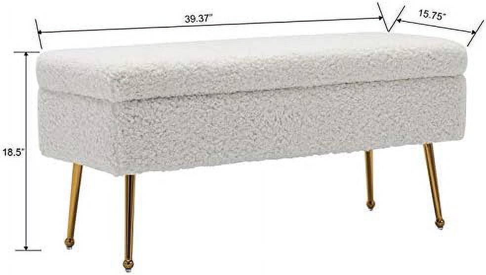 Blue Floral Faux Fur Upholstered Bench with Gold Chrome Metal Legs V7798