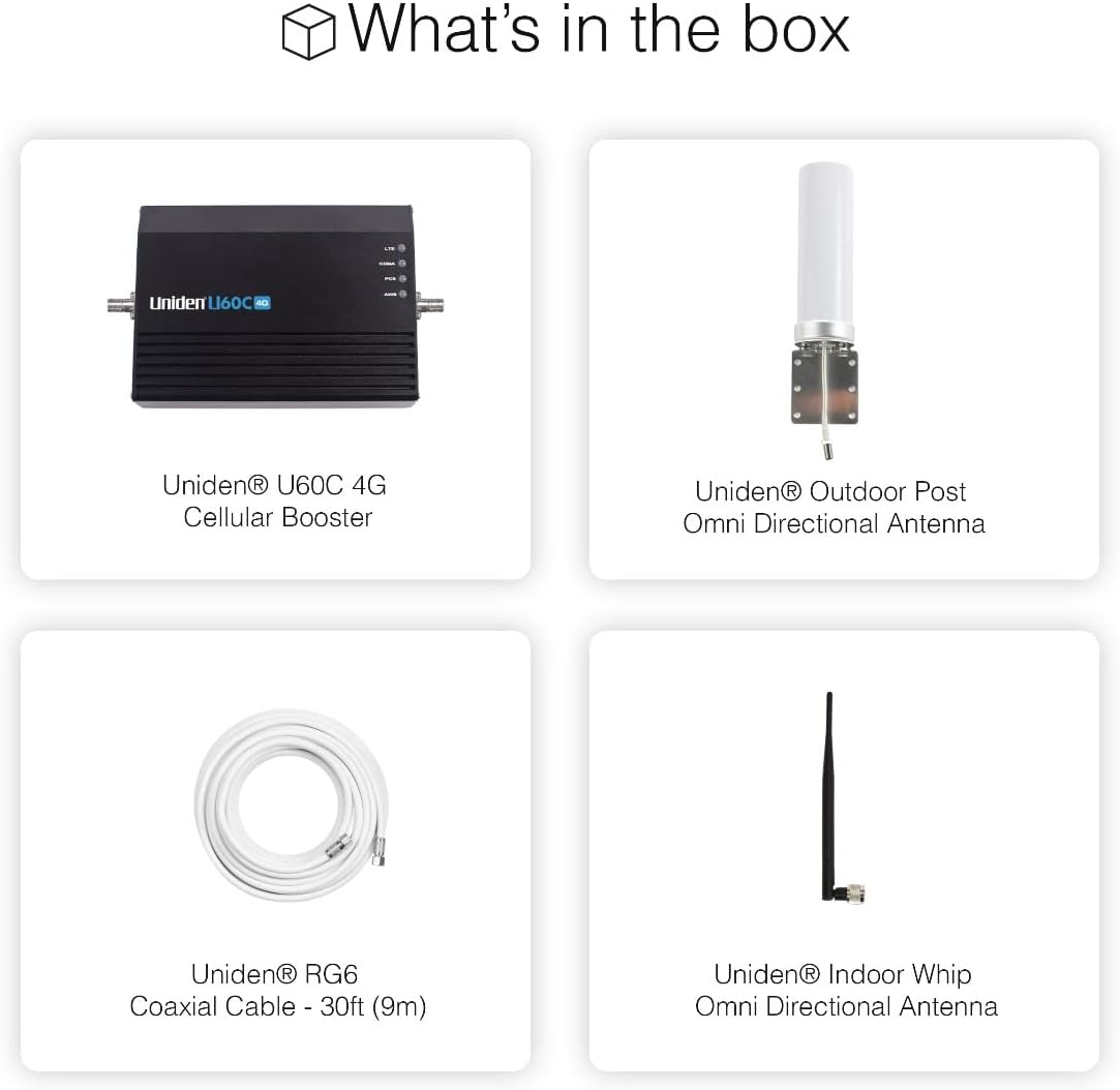 Cell Phone Signal Booster with Omni Whip Antenna, 75 Ohm, 5G Ready, Up to 1,500 sq ft M270