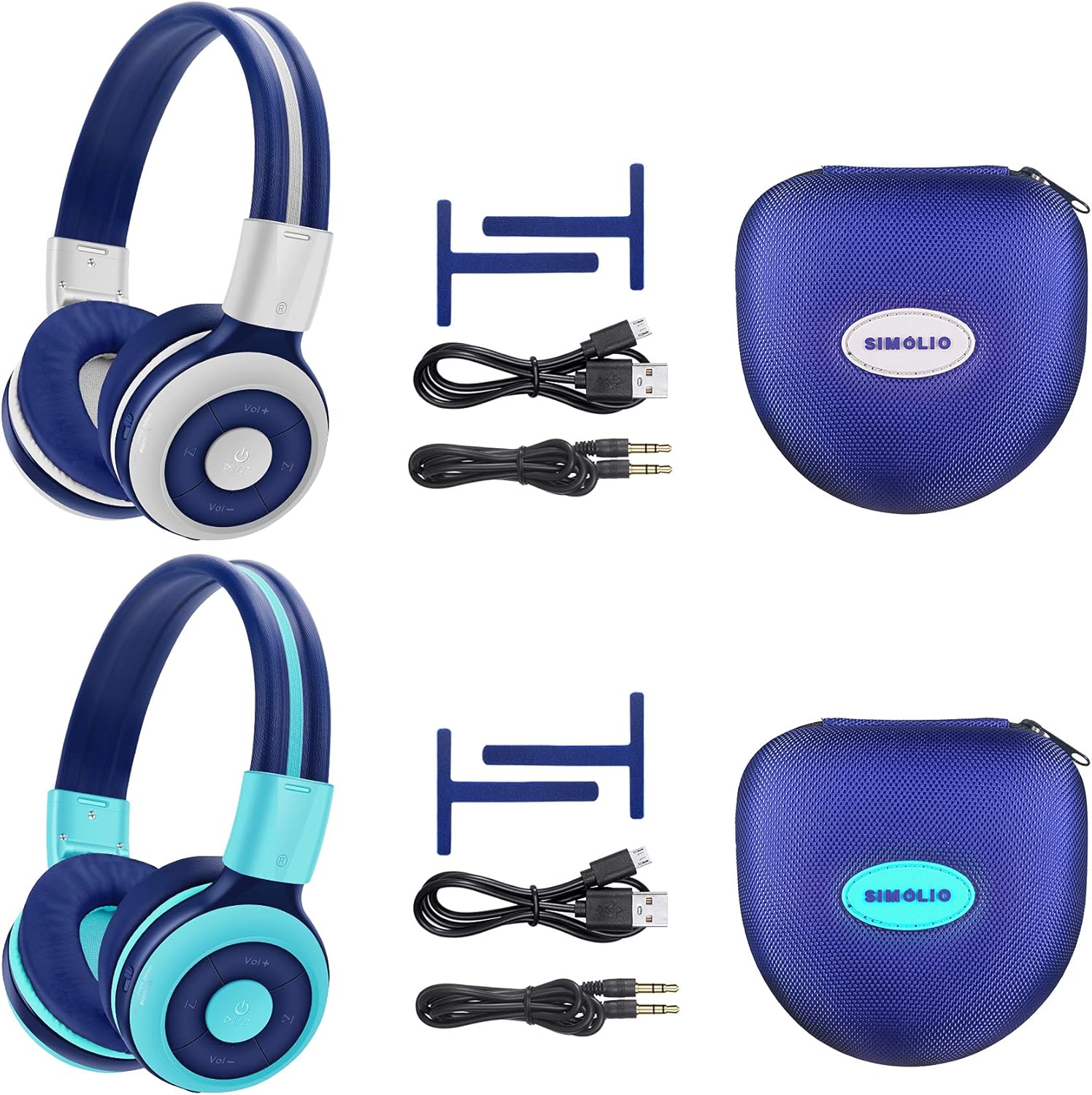2 Pack Bluetooth On-Ear Headphone with Mic and EVA Case (Mint+Grey) T899