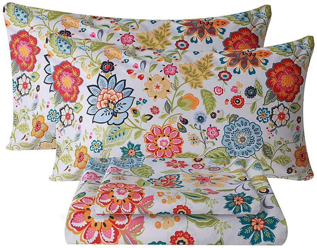 4 Piece Full Size Microfiber Sheet Set with Floral Design P249