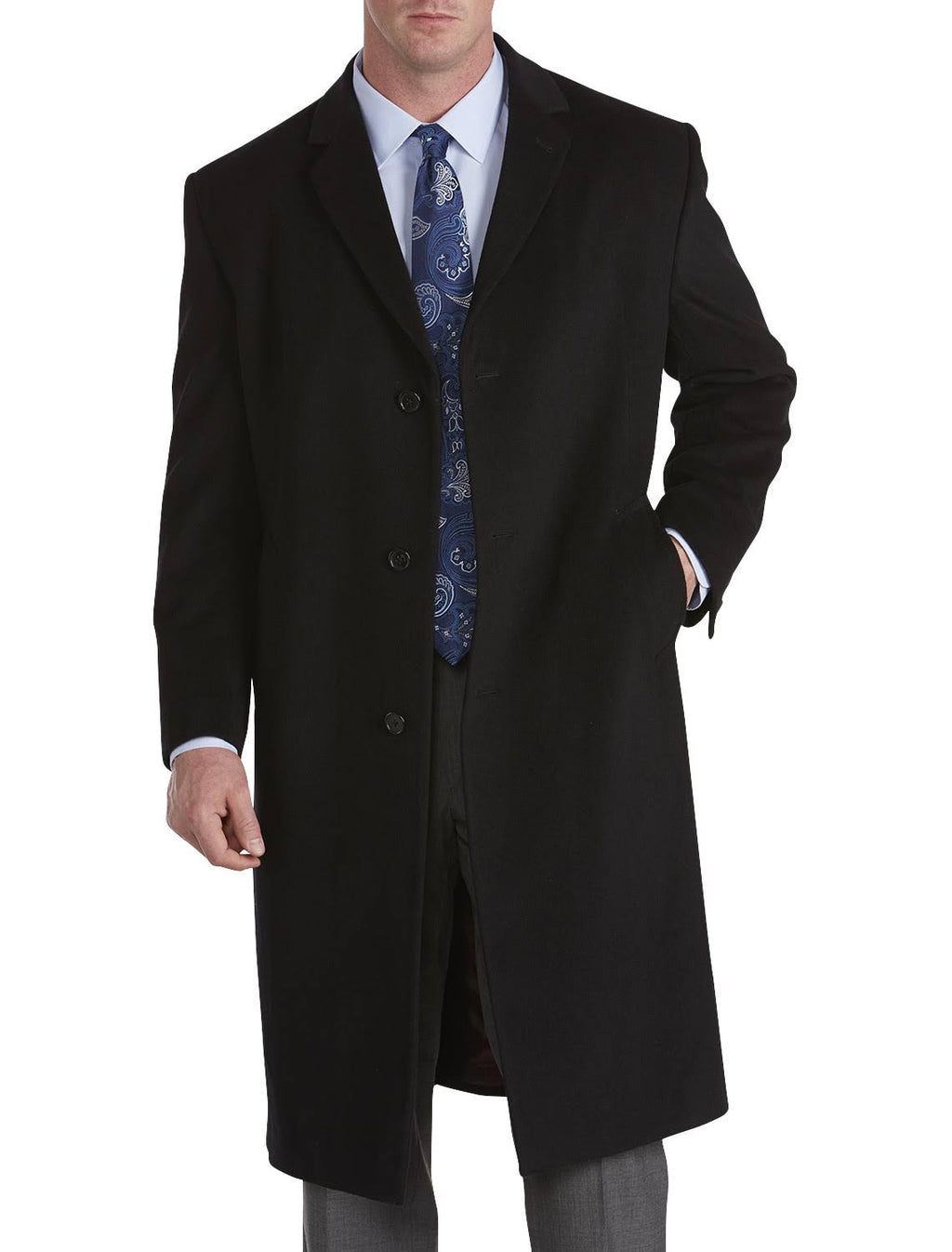 Wool-Blend Top Coat, Black, Size 52 Reg U6138